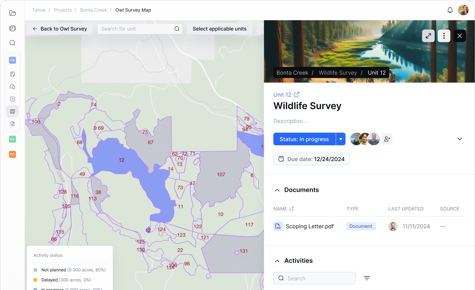 Interactive map showing project boundaries and spatial data